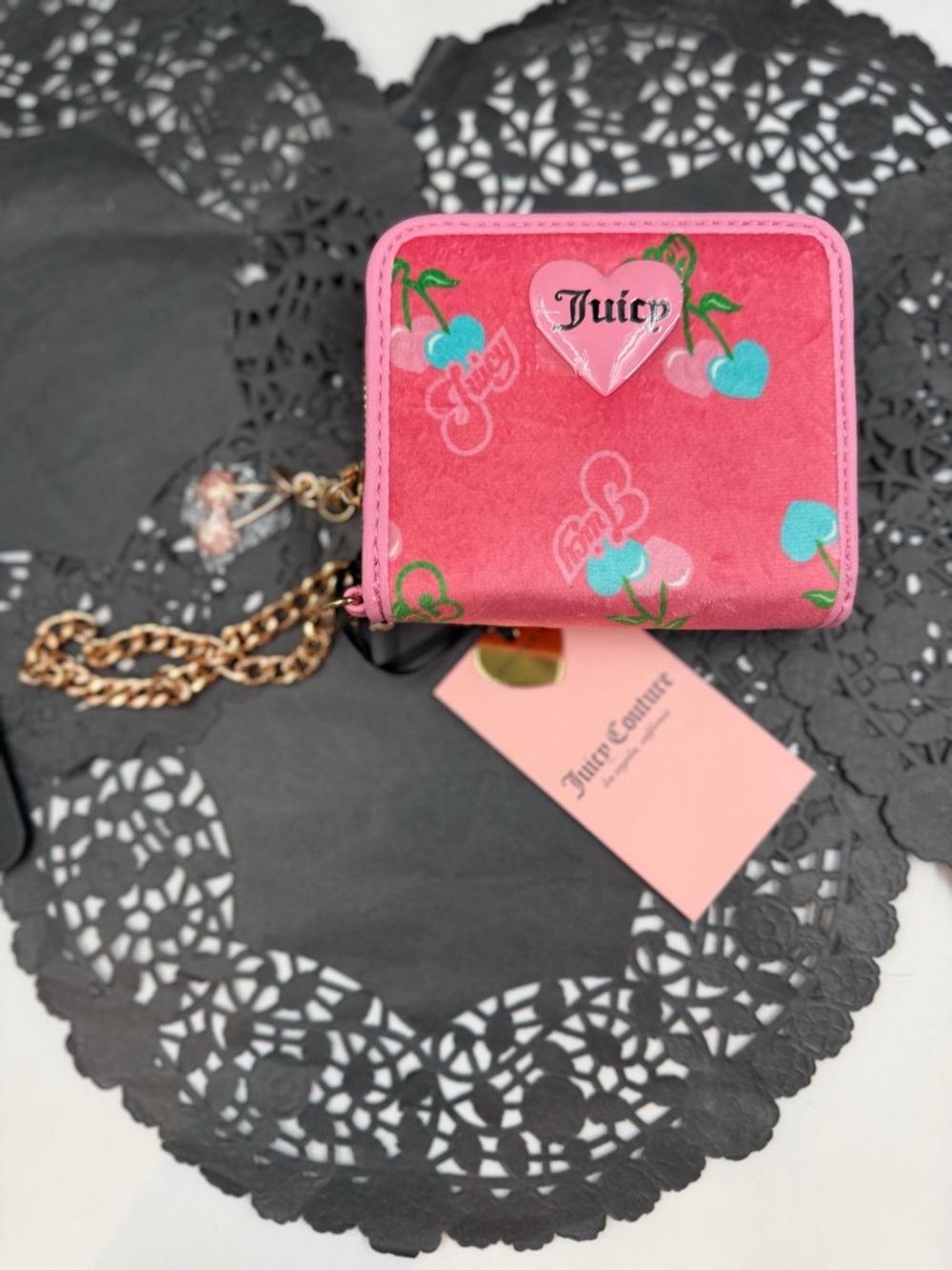 Juicy Couture Cherry Wallet Retro Y2K Zip Around Pink Viral Card Case
